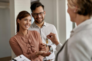 a couple and person having conversation