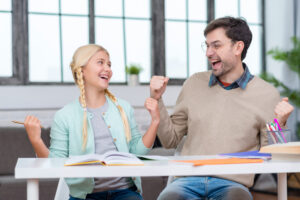 two young people in class