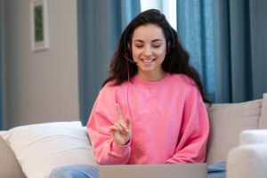 Girl participating in online classes