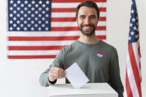 A person voting pose in US election